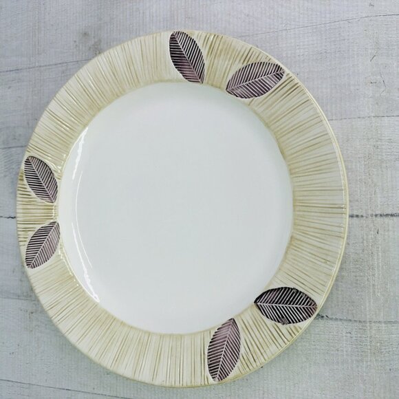 Present Tense SERENO KHAKI PLUM Leaves Handmade Italy Dinner Plate Set 3 FLAW